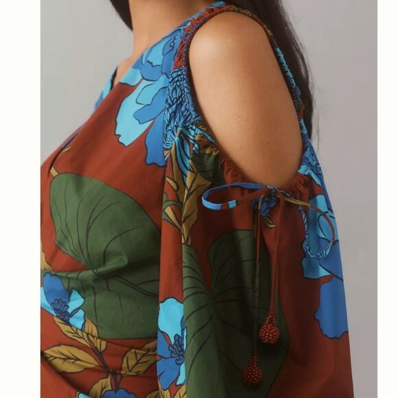 Farm Rio x Anthropologie Long-Sleeve V-Neck Midi Dress Size XS - Picture 2 of 4